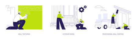 Exterior works in private house building abstract concept vector illustrations.のイラスト素材