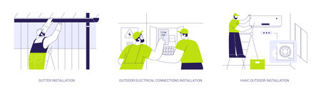 Exterior utilities in residential construction abstract concept vector illustrations.のイラスト素材