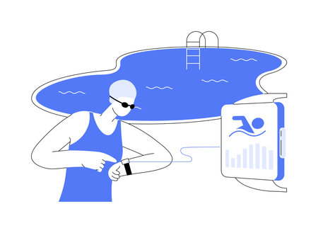 Smartwatch swim tracking isolated cartoon vector illustrations.のイラスト素材