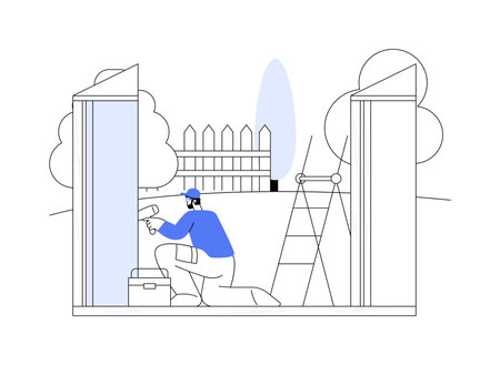 Garden shed installation abstract concept vector illustration.のイラスト素材
