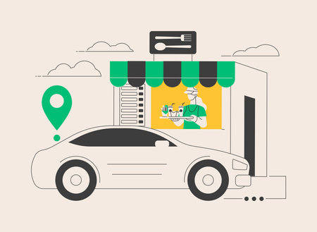 Drive-in restaurant abstract concept vector illustration.のイラスト素材