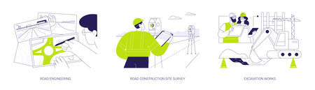 Road construction process abstract concept vector illustrations.のイラスト素材
