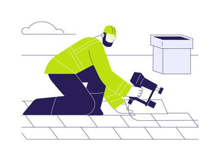 Installing roofing shingles abstract concept vector illustration.のイラスト素材