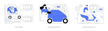 Electric car isolated cartoon vector illustrations seのイラスト素材
