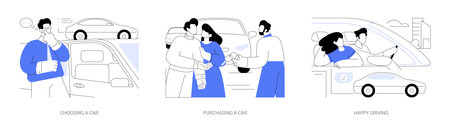 Buying a car isolated cartoon vector illustrations seのイラスト素材