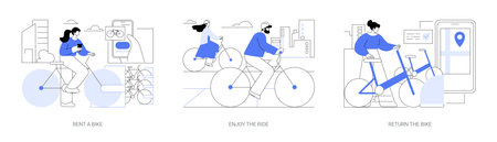 Bike rental app isolated cartoon vector illustrations seのイラスト素材