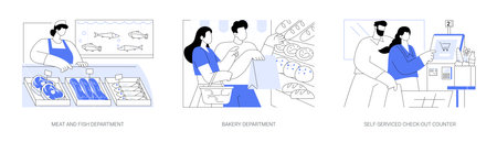 Supermarket departments isolated cartoon vector illustrations seのイラスト素材