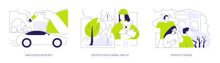 Wildfire consequences abstract concept vector illustrations.のイラスト素材