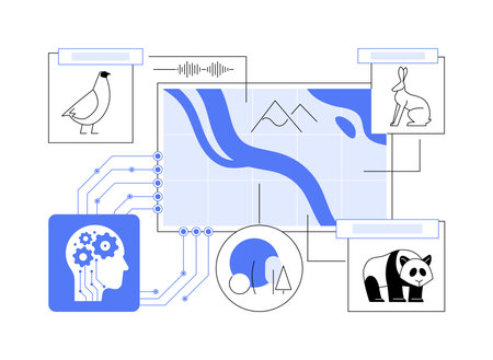 AI-Driven Biodiversity Monitoring abstract concept vector illustration.のイラスト素材