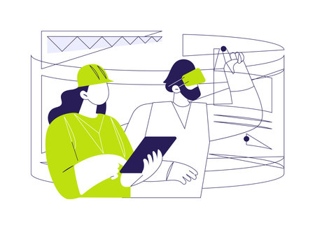 VR in construction abstract concept vector illustration.のイラスト素材