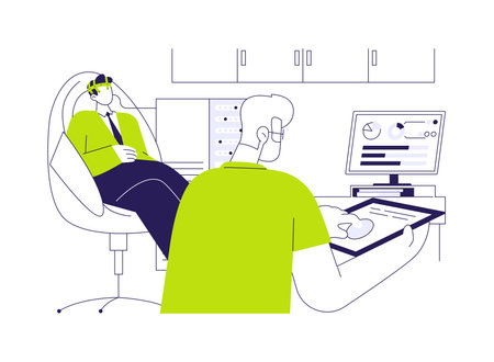 Brain-computer interface development abstract concept vector illustration.のイラスト素材