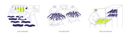 Meat drying abstract concept vector illustrations.のイラスト素材