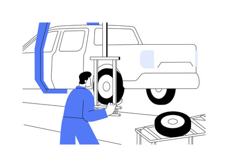 Car wheels assembly abstract concept vector illustration.のイラスト素材