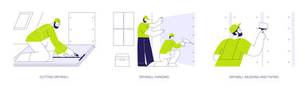 Drywalling service abstract concept vector illustrations.のイラスト素材