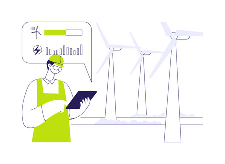 Wind turbine maintenance abstract concept vector illustration.のイラスト素材