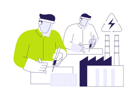 Battery recycling plant abstract concept vector illustration.のイラスト素材
