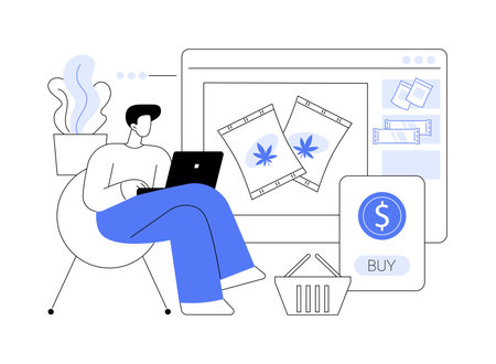 Buying weed online isolated cartoon vector illustrations.のイラスト素材