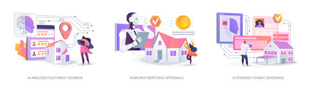 Real Estate Management with AI abstract concept vector illustrations.のイラスト素材