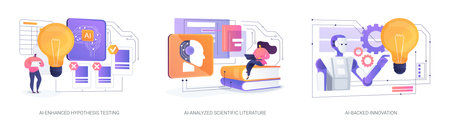 AI in Scientific Research and Development abstract concept vector illustrations.のイラスト素材