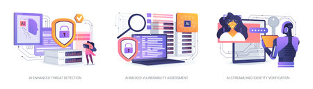 AI in Cybersecurity abstract concept vector illustrations.のイラスト素材
