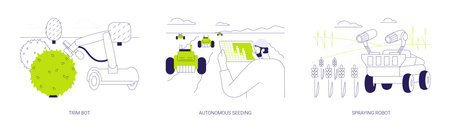 Use of robots in agriculture abstract concept vector illustrations.のイラスト素材
