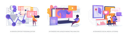 AI in Social Media abstract concept vector illustrations.のイラスト素材