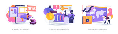 AI in News, Finance, and Science abstract concept vector illustrations.のイラスト素材