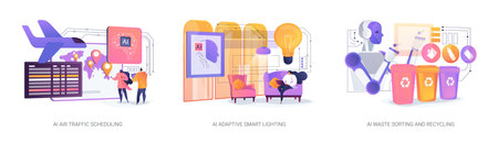 AI Optimizing Operations and Living abstract concept vector illustrations.のイラスト素材