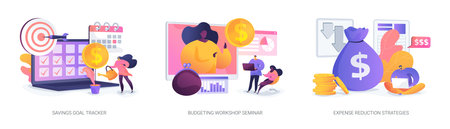 Savings Goals and Budgeting Strategies abstract concept vector illustrations.のイラスト素材