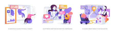 AI Innovations in Senior Care abstract concept vector illustrations.のイラスト素材