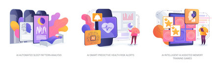 AI Wellness Solutions for Seniors abstract concept vector illustrations.のイラスト素材