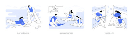 Surf camp isolated cartoon vector illustrations seのイラスト素材