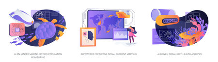 AI for Marine Ecosystem Research abstract concept vector illustrations.のイラスト素材