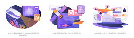 AI-Powered Ocean Monitoring Tools abstract concept vector illustrations.のイラスト素材