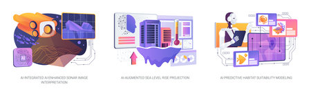 AI Insights in Ocean Research abstract concept vector illustrations.のイラスト素材