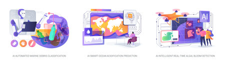 AI Tools for Ocean Health abstract concept vector illustrations.のイラスト素材