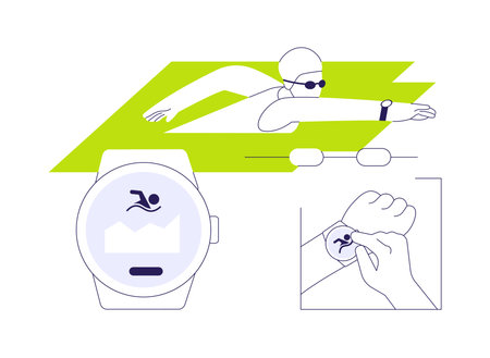 Smartwatch swim tracking abstract concept vector illustration.のイラスト素材