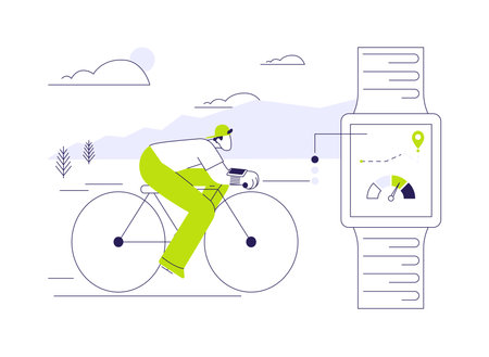 Smartwatch outdoor cycling tracking abstract concept vector illustration.のイラスト素材