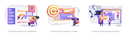 AI-Driven Tools Support Goal Setting abstract concept vector illustrations.
