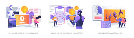 AI Financial Tools and Blockchain abstract concept vector illustrations.のイラスト素材