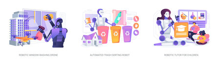 Cleaning, Recycling, and Robot Tutor abstract concept vector illustrations.のイラスト素材