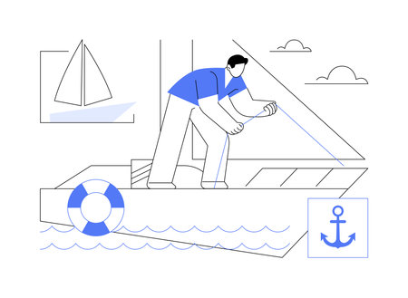 Yacht sailing isolated cartoon vector illustrations.のイラスト素材