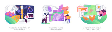 AI for Wildlife Habitat Protection abstract concept vector illustrations.のイラスト素材