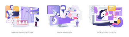 AI and Robotics in Modern Healthcare abstract concept vector illustrations.のイラスト素材
