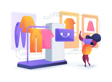 Retail Fitting Room Robot abstract concept vector illustration.のイラスト素材