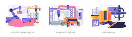 Construction Robots for Site Automation abstract concept vector illustrations.のイラスト素材