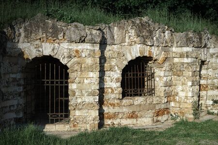Former salt grottoes in Kuzminsky park, Moscow, in dark and moody tonesの写真素材