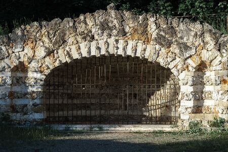 Former salt grottoes in Kuzminsky park, Moscow, in dark and moody tonesの写真素材