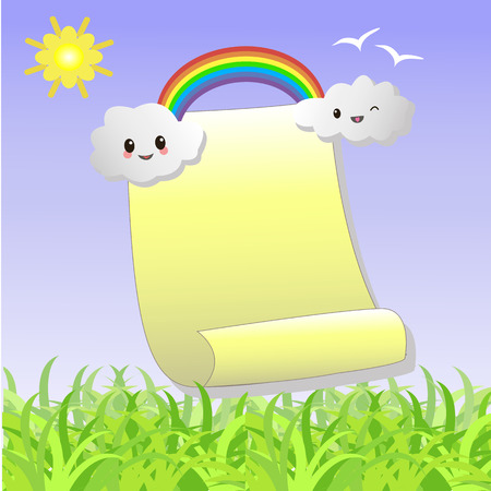  	
Scroll to recording with the clouds, a rainbow and the sun.のイラスト素材