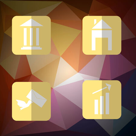 Set business icons flat style with shadow on the polygon backgroのイラスト素材